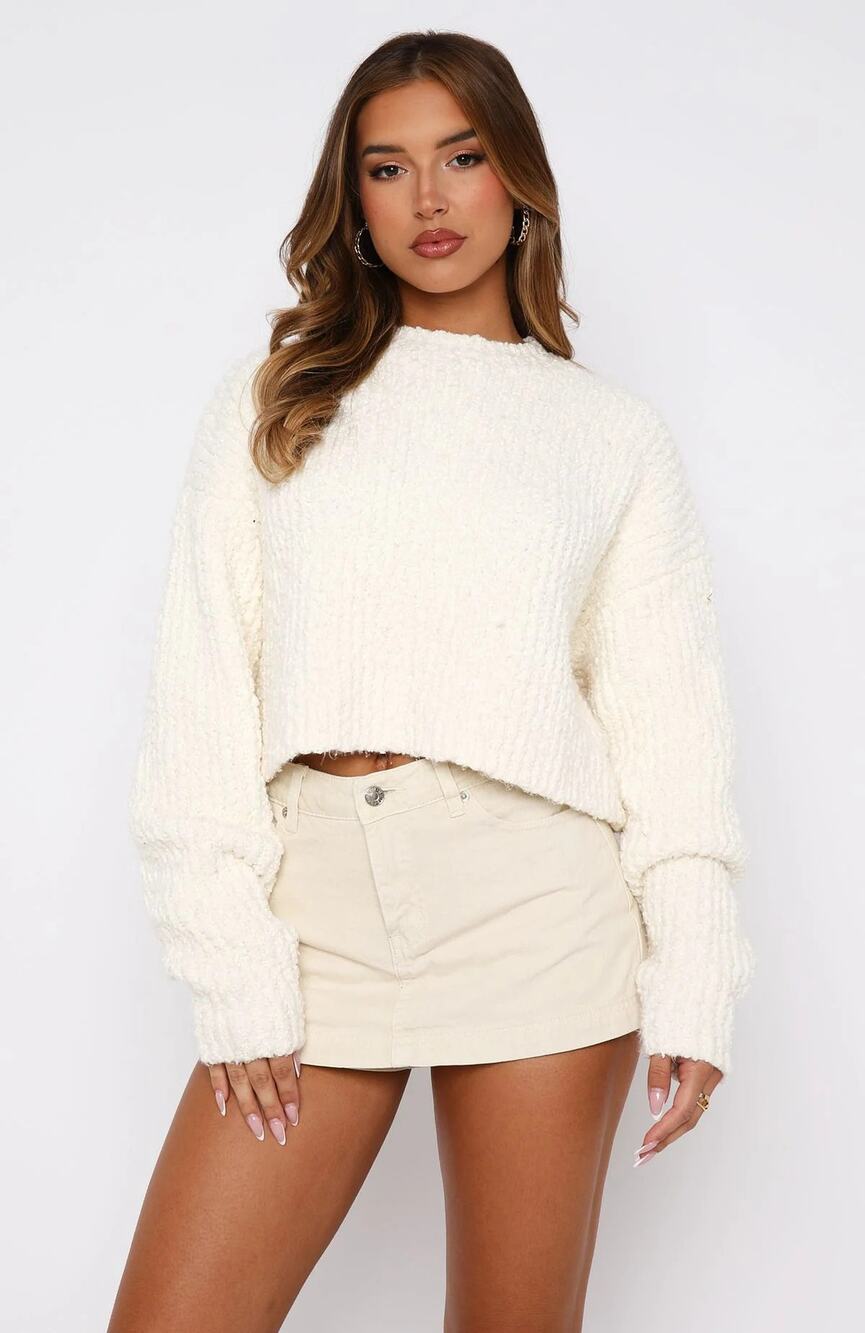 White Fox Leave Home Without Me Sweater, Cream, NWT, NEW Sz S/M